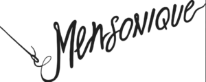 The word “Mensonique” is written in cursive, with a needle and thread forming the first letter “M.”.